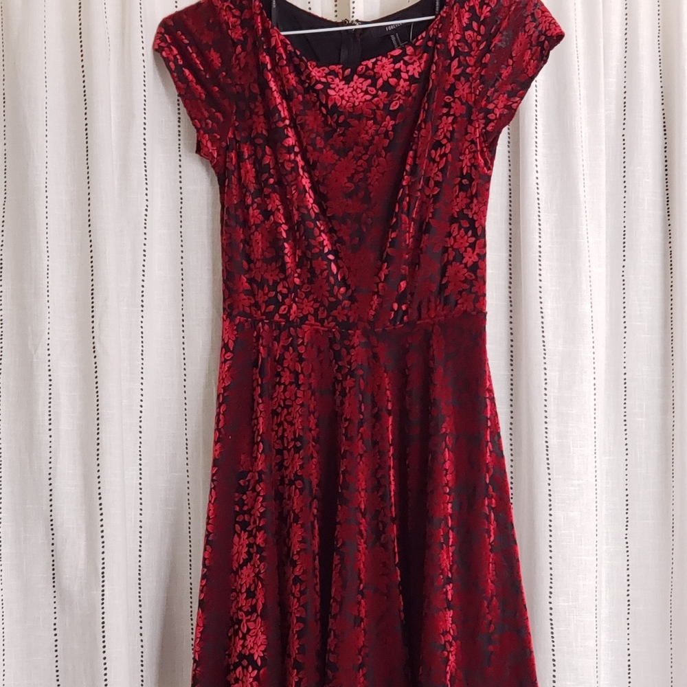 NWT Forever 21 Velvet Babydoll Rose Skater A Line Fit Flare Dress